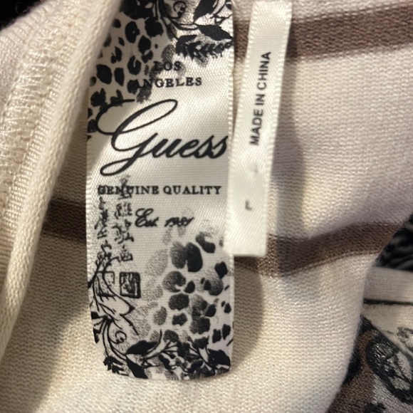 Guess Long Sleeved Knit Top/ Cream and Tan Striped Top/ Size Large - Picture 6 of 7